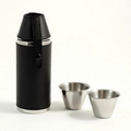 Black Leather Cylinder Flask w/ Cups - 8 Oz.